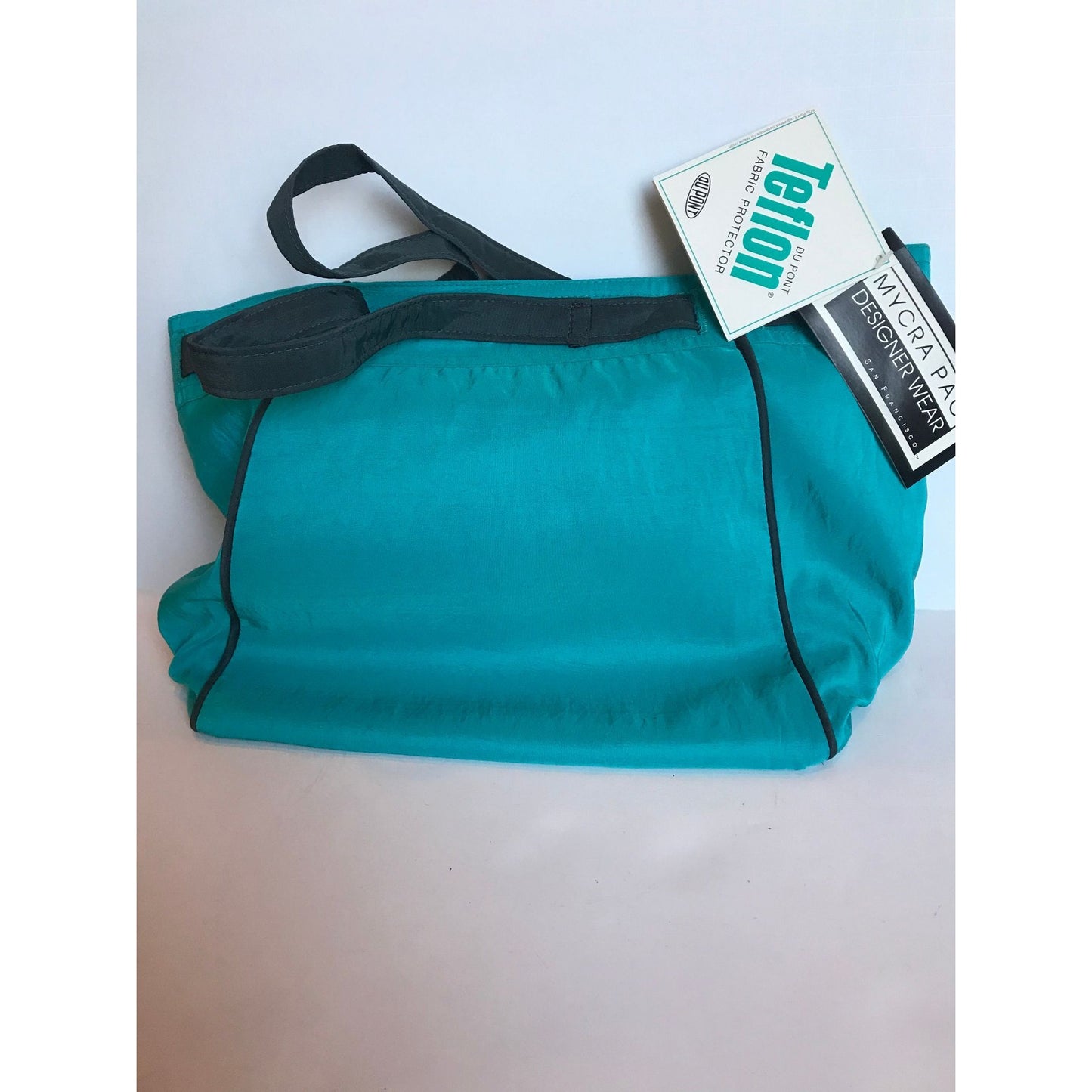 Vintage MYCRA PAC Designer Wear Purse Handbag Dupont Teflon Fabric Style 5302 Turquoise & Black NWT