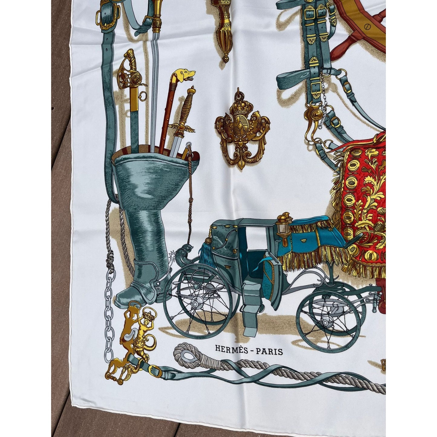 Vintage 1986 Hermes Paris Scarf, Musee Bateau a Vapeur de JOUFFROY D'ABBANS 1764, Signed LEDOUX