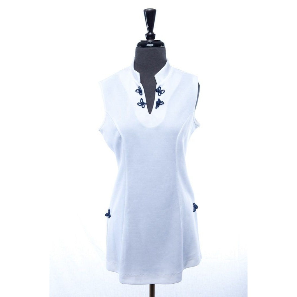 Vtg 1970's Tennis Dress By Saks Fifth Avenue Active Sportswear Size 14 White With Blue Frog Button Closure