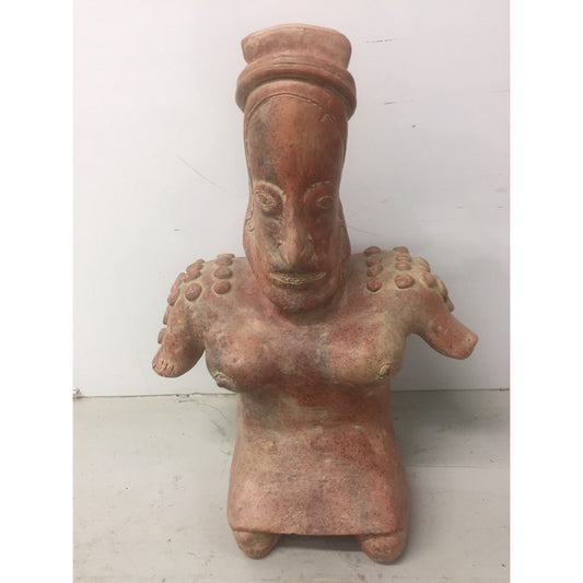 Vintage 1973 Ceramic Terracotta Mayan Figurine Female with A Large Chest Made In Mexico