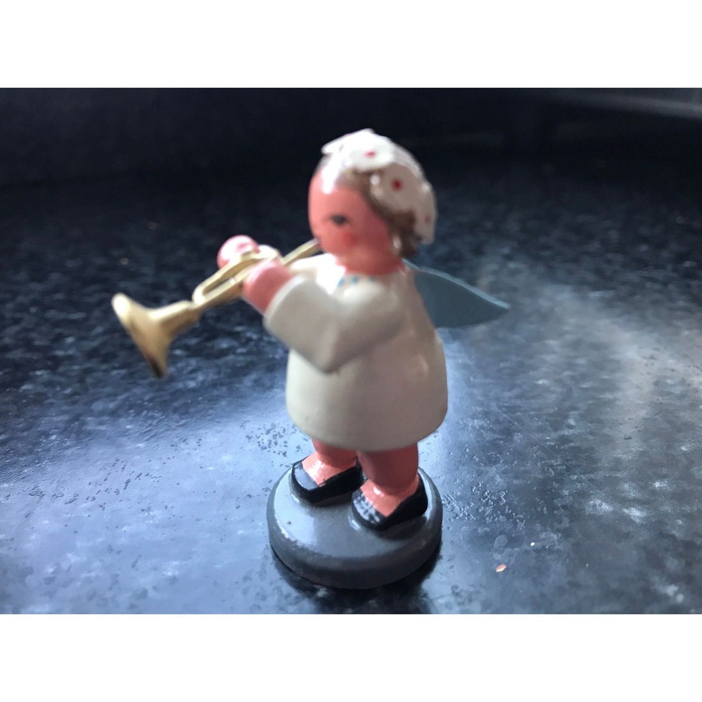 Vintage Christmas Wooden Music Angel Playing The Trombone Erzgebirge Made In Germany Orchestra