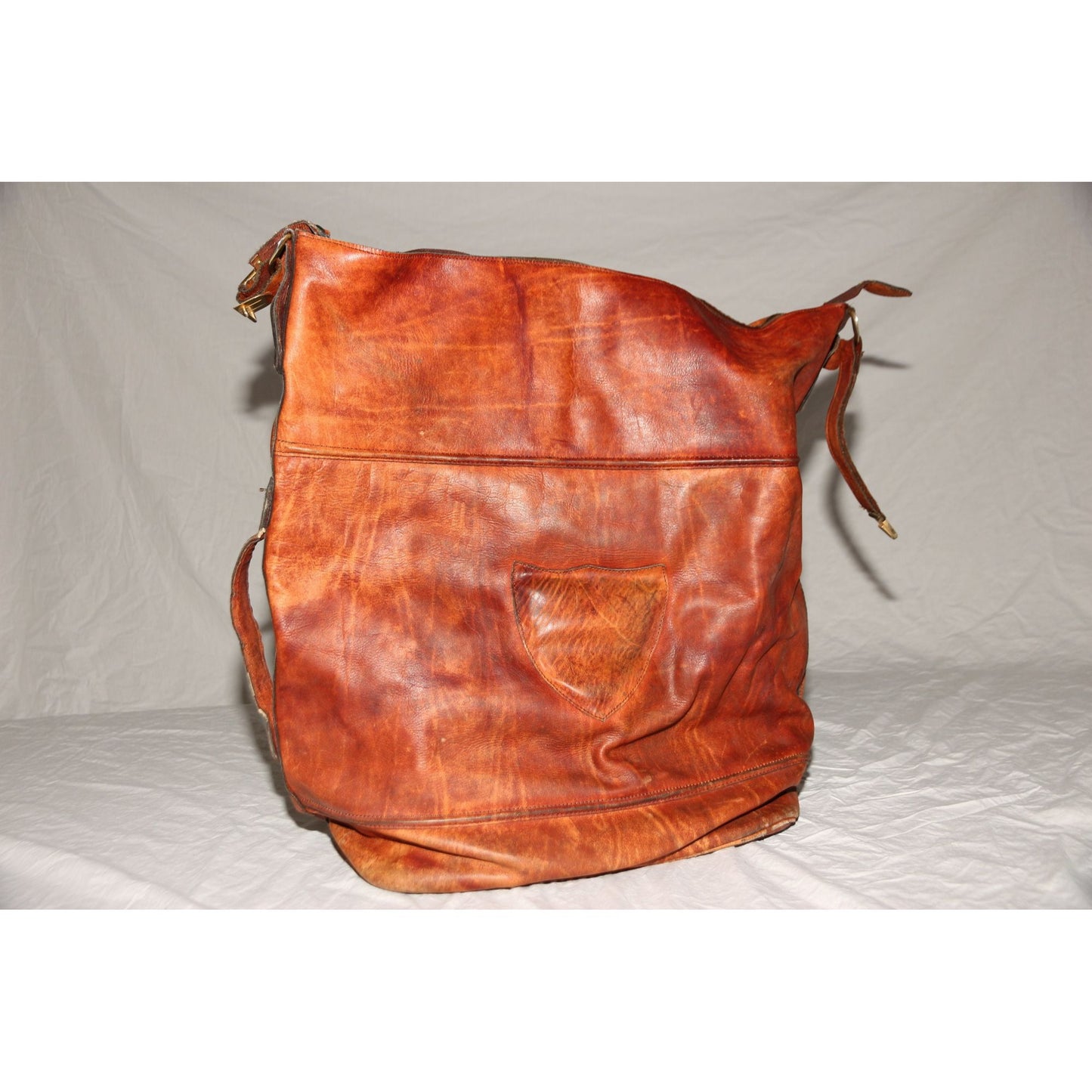 Vintage 1970's Handmade Cowhide Leather Duffle Bag Luggage Made In Argentina Shoulder Strap