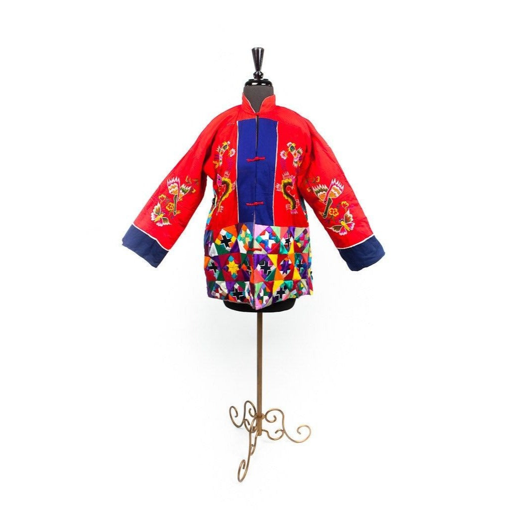 Vtg 1994 Jacket Bai Jia Bei Handmade In China Cotton Applique Embroidered Patchwork Textile The Five Poisons