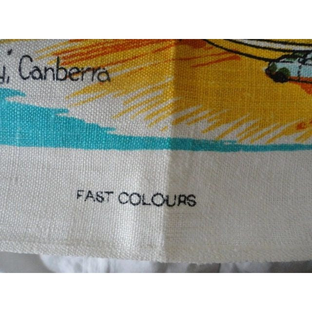 Vtg 1970's A. C. T. New South Wales Tea Towel Wall Hanging All Pure Linen Designed In Australia Made In Poland Hand Printed NWT