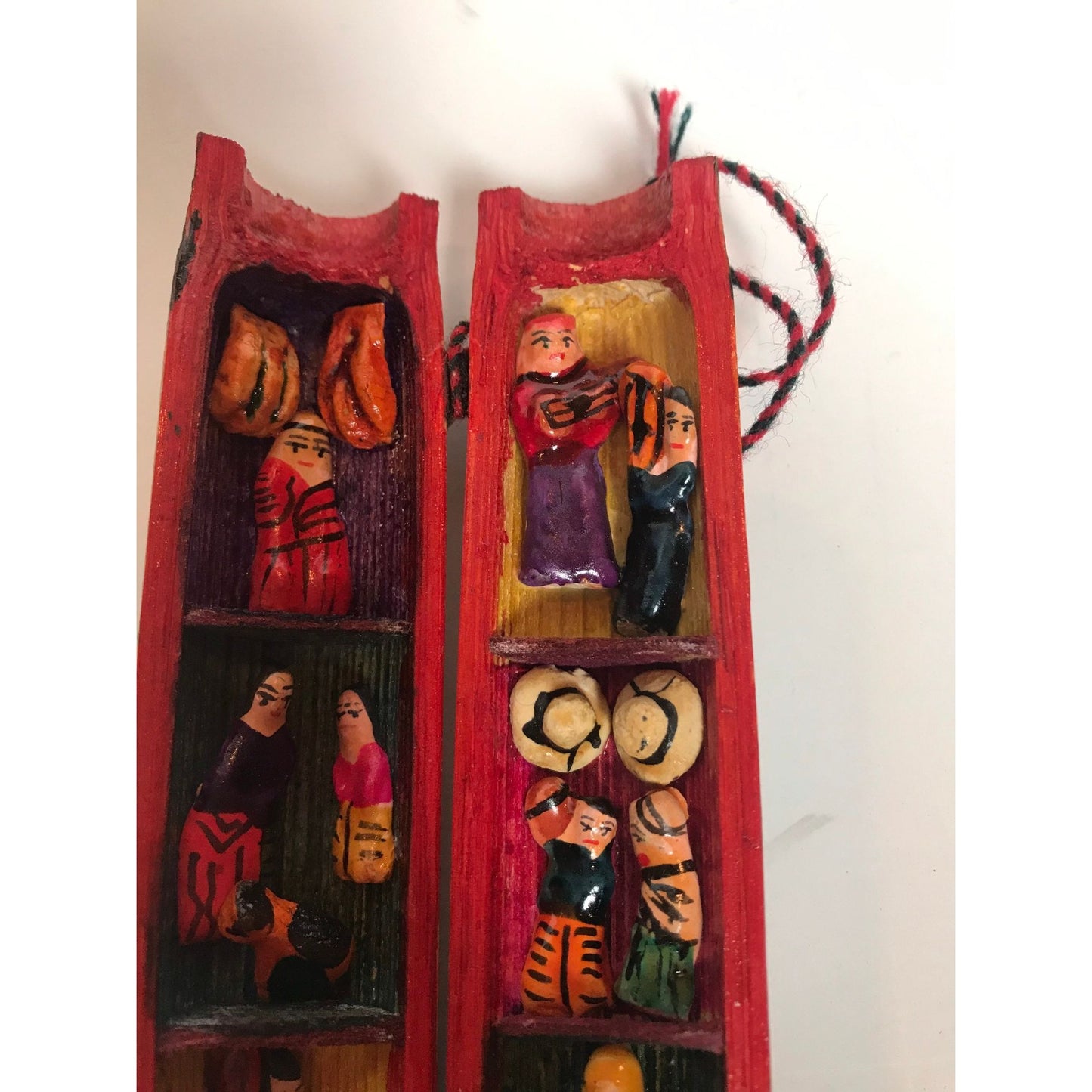 Vtg Peru Retablo Diorama Peruvian Folk Art Wood Folding Tube Handmade Hand Dyed Wood Leather Ceramic Yarn Cactus