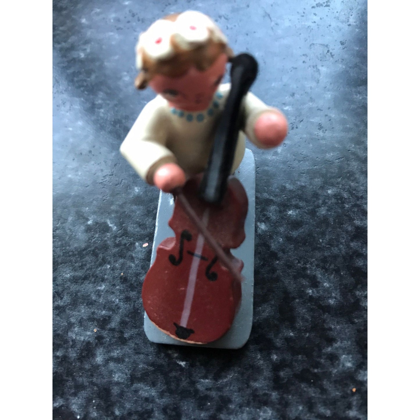 Vintage Christmas Wooden Music Angel Playing The Cello Erzgebirge Made In Germany Orchestra