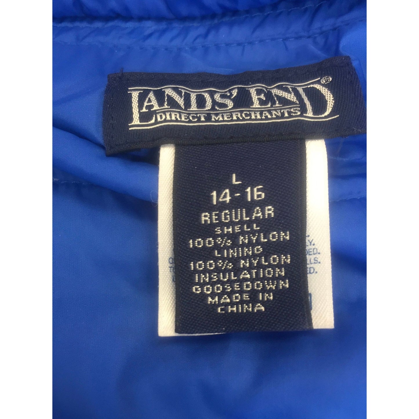 Vintage Lands' End Goose Down Reversible  Coat Blue Or Black Removable Hood 14-16