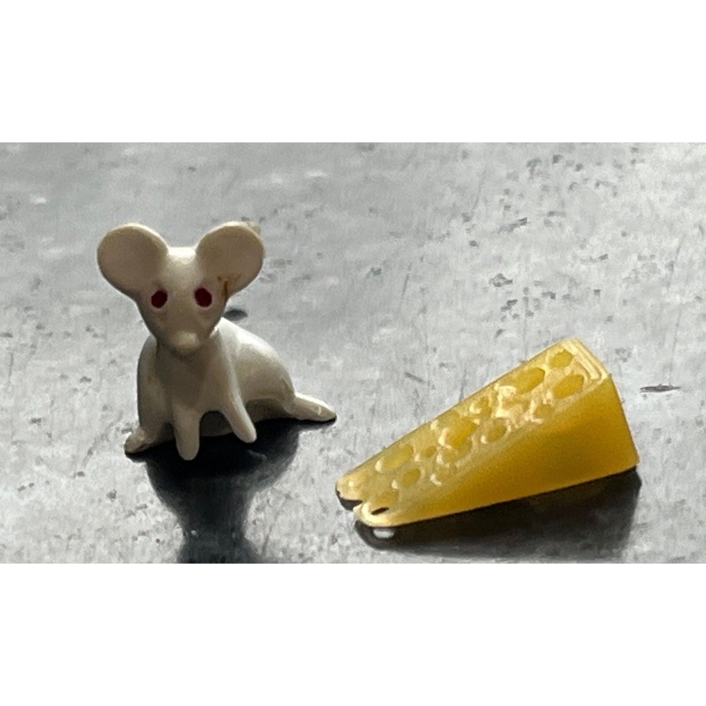 Vintage 1960's Mouse & A Piece Of Swiss Cheese 2 Miniatures Stamped West Germany Bright Red Eyes