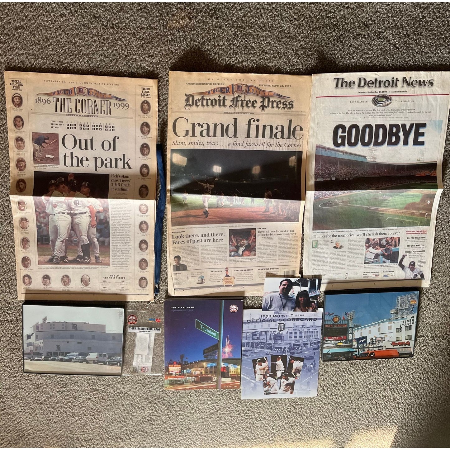 Vtg Sep. 27, 1999 Lot Of 10 Items The Final Game Detroit Tigers Detroit Stadium Newspapers Program Ticket Scorecard