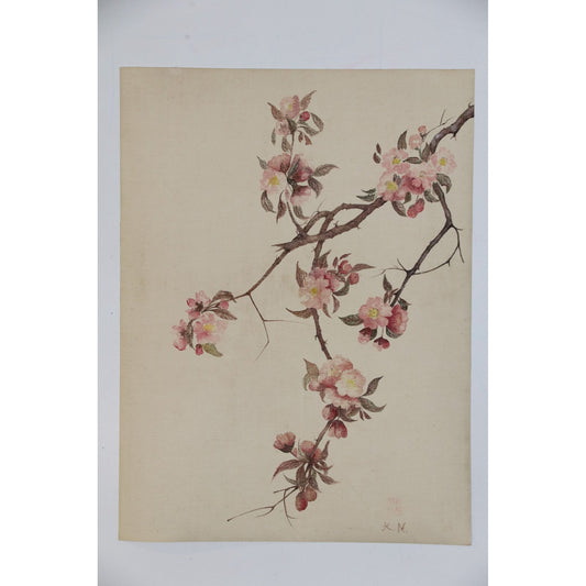 Vintage 1972 Sister Kinue Matsuzaki "Cherry Blossoms" Watercolor On Rice Paper Signed K. M. With Idenity Stamp