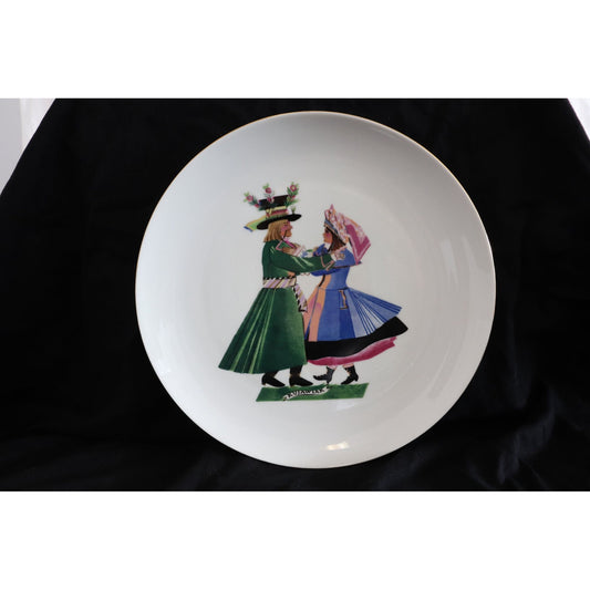 Favolina Dinner Plate Polish Folk Dance Kujawiak 9 1/2" Made In Poland Mid Century Costume