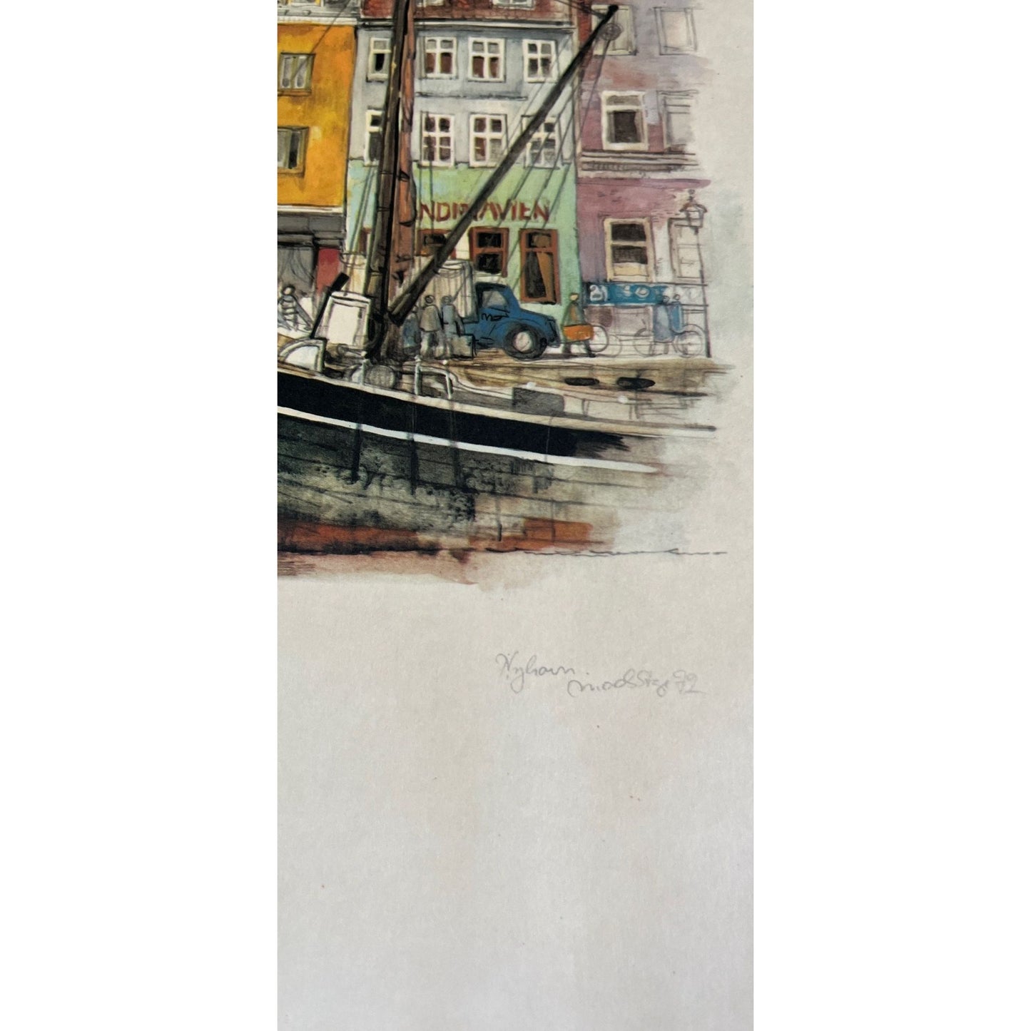 cVintage 1970's Print By Mads Stage Danish Artist Overgaden Christianshavn Copenhagen Stenders ForlagArt