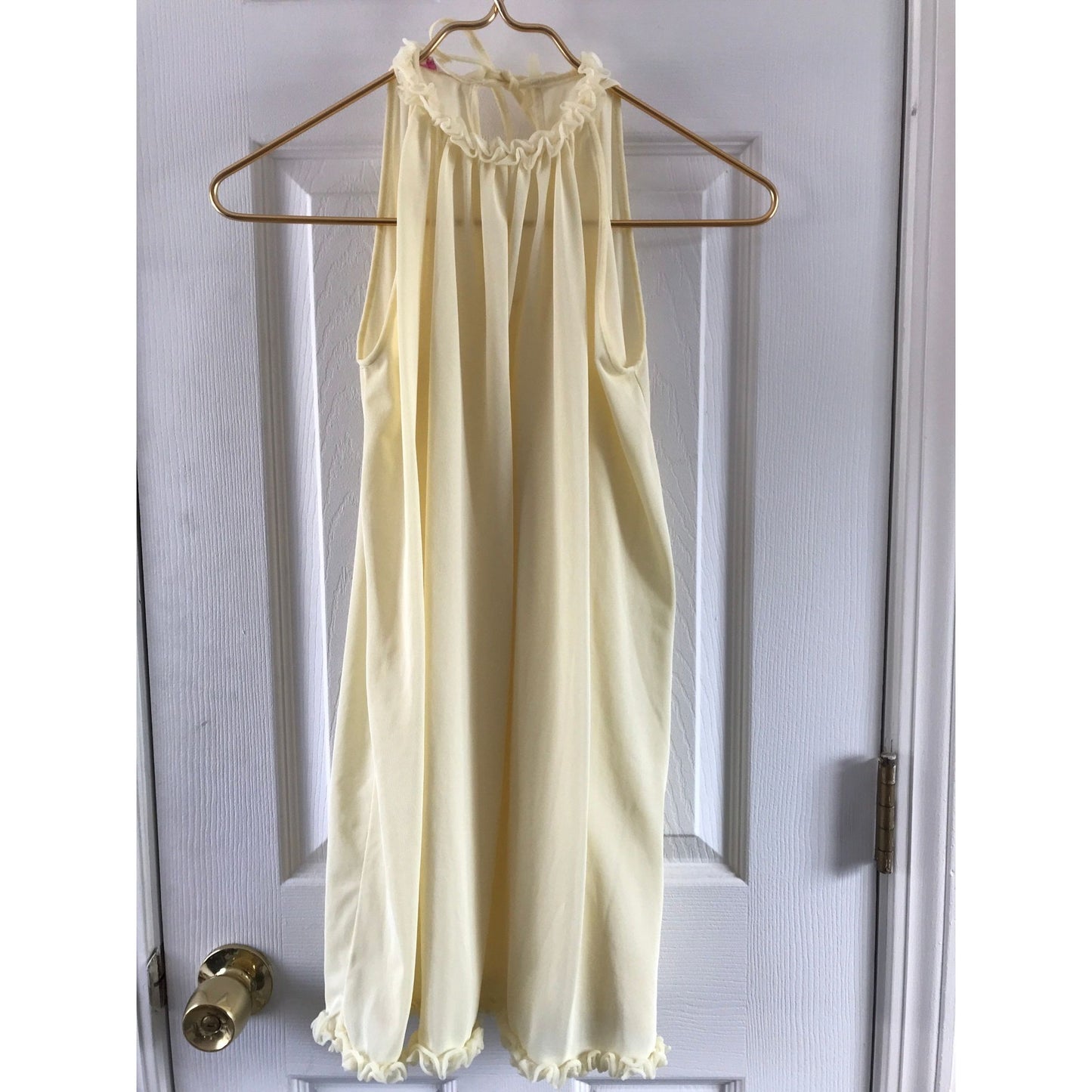 Vintage 1960's Cherri Lynn 2 Piece Lingerie Set Yellow Robe & Gown XS With Ruffles Halter Top