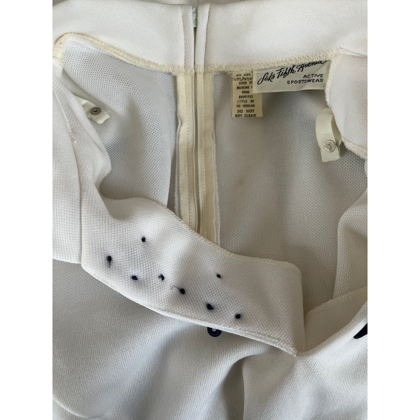 Vtg 1970's Tennis Dress By Saks Fifth Avenue Active Sportswear Size 14 White With Blue Frog Button Closure