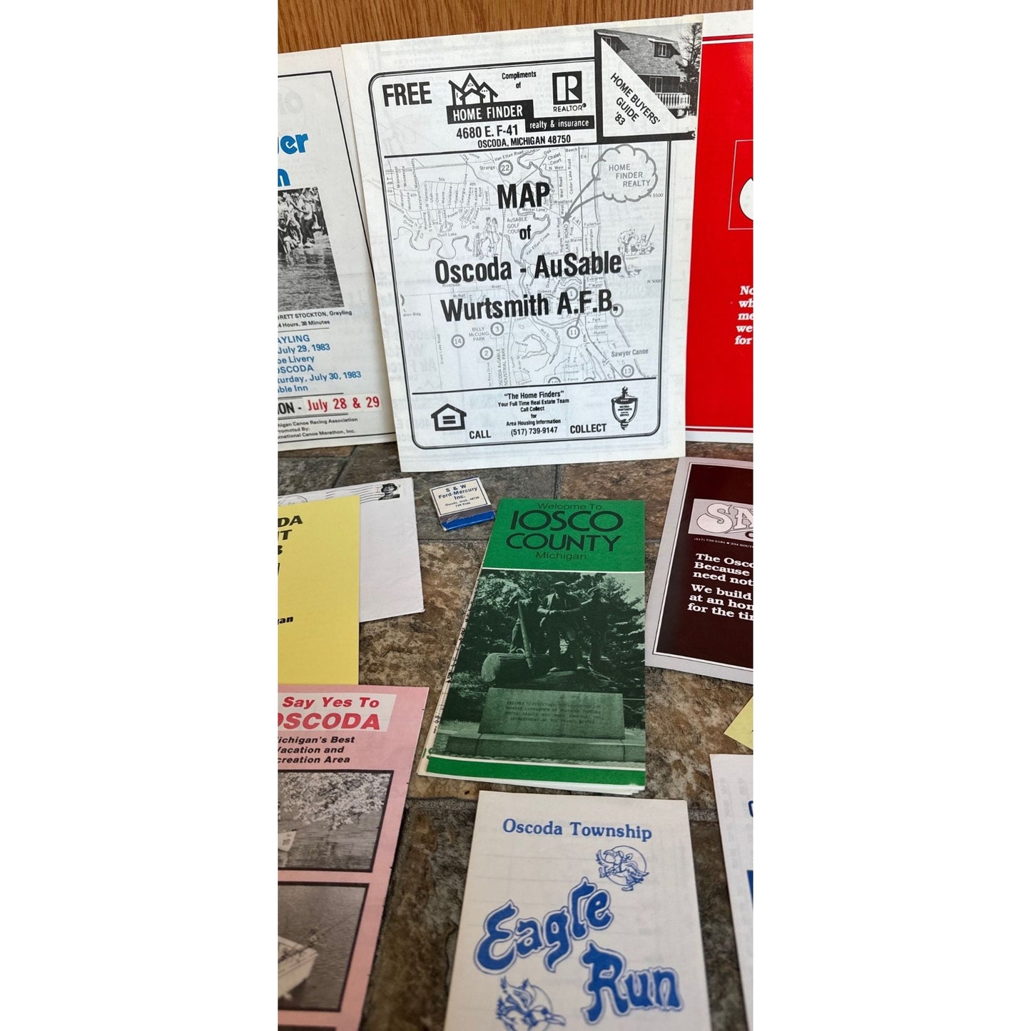 Vintage Oscoda Michigan Collection Of Ephemera 1970's-80's Era Sawyer Canoe Maps Wurtmith Air Force Base AuSable Canoe Race