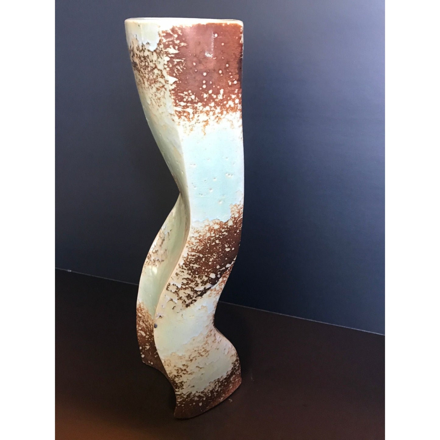 Vintage 1970's "Wavy Curvy" Handmade Ceramic Studio Pottery Vase Two Tone Glaze One Of A Kind