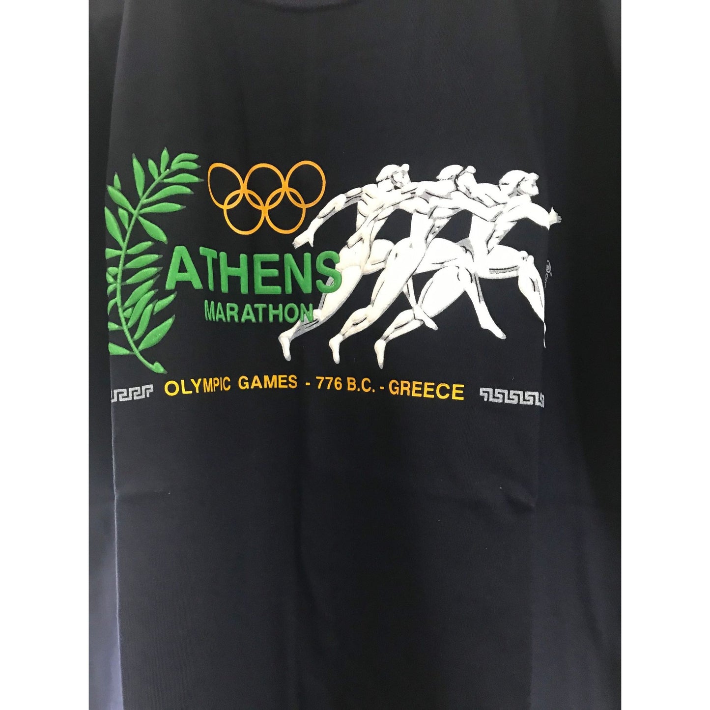 2004 Athens Olympic Games T-Shirt Athens Marathon Navy Blue Heavily Embroidered Made in Greece M NIB