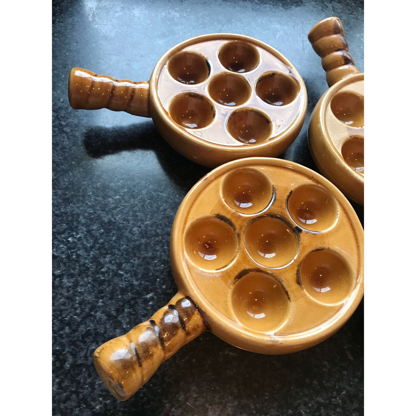 Vtg Set of 6 Yellow Aufour Ovenproof Ceramic Escargot Baking Dishes Stuffed Mushroom Baking Dishes