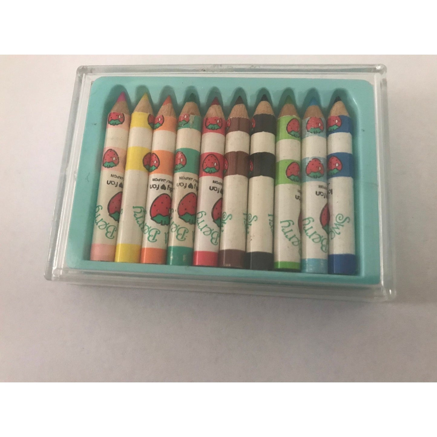 Vtg Sweet Berry Perfumed 10 Mini Colored Pencils Lovely Fan In Case Made In Japan No. 129 SB-123