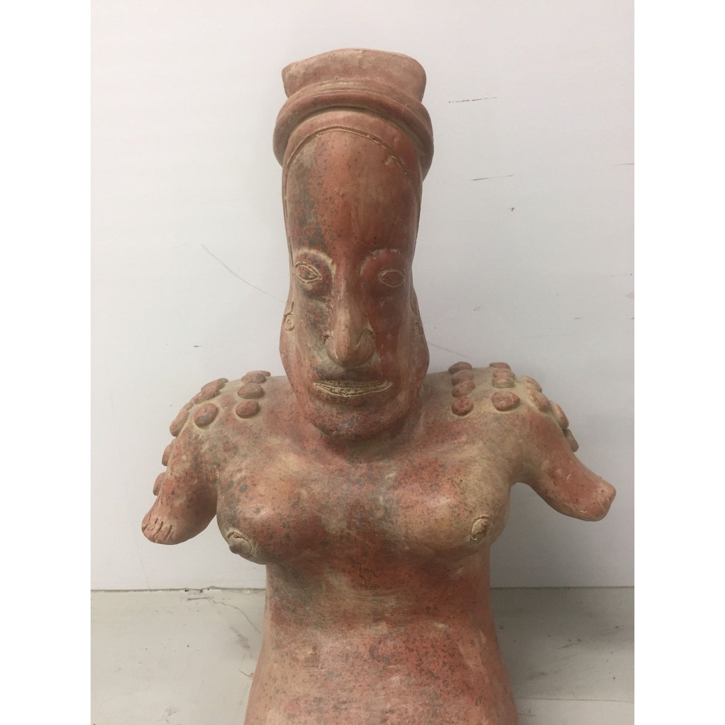 Vintage 1973 Ceramic Terracotta Mayan Figurine Female with A Large Chest Made In Mexico