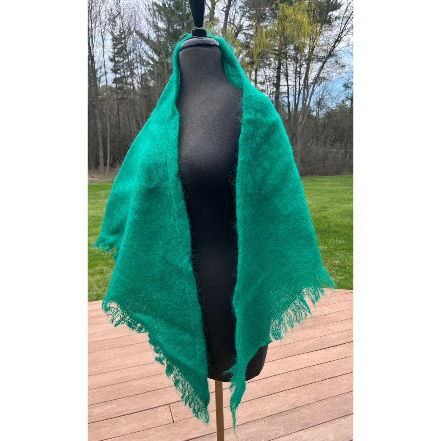 Vintage Wrap Shawl 1960’s THE SCOTCH HOUSE Deep Green Triangle Mohair Wool Scotland