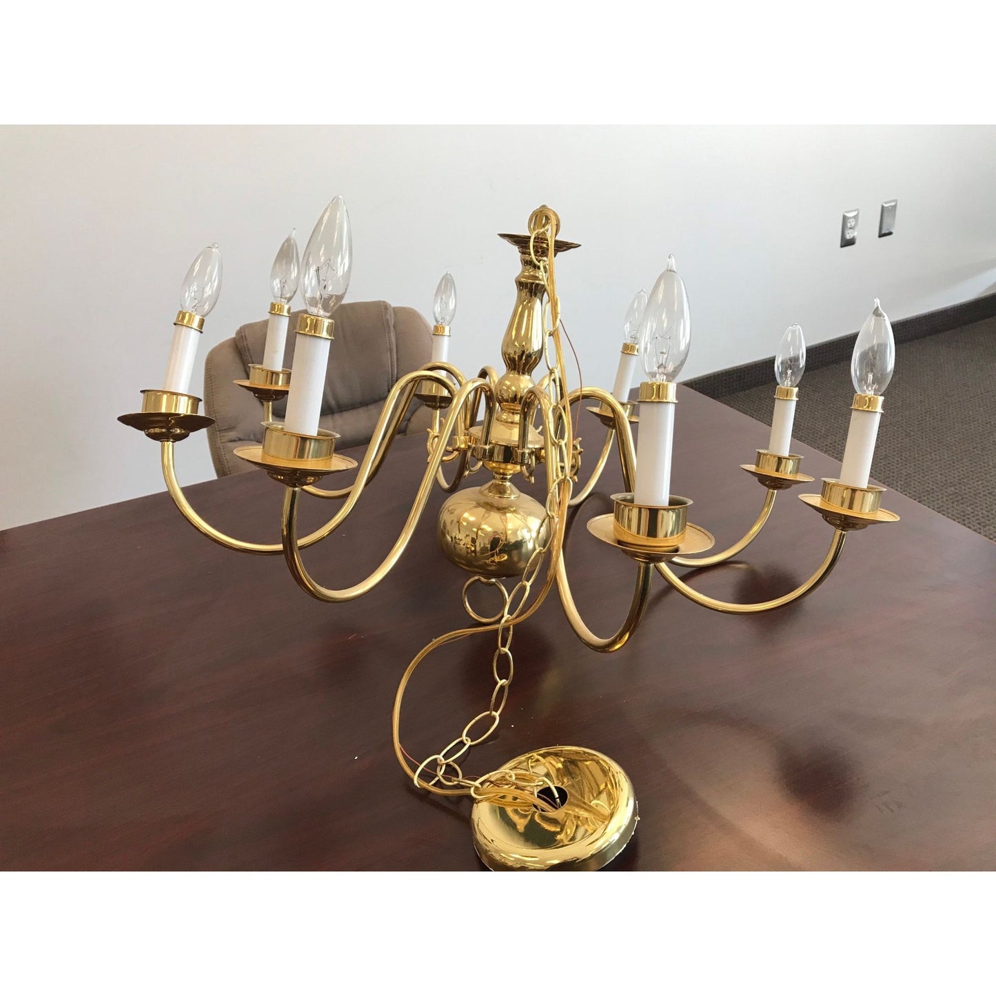 Vintage 1998 Chandelier Solid Brass Gold Ceiling Light Fixture 6 Lights