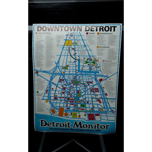 Vintage "The Downtown Map - 1980 Edition" 1980 Map By Downtown Detroit Monitor