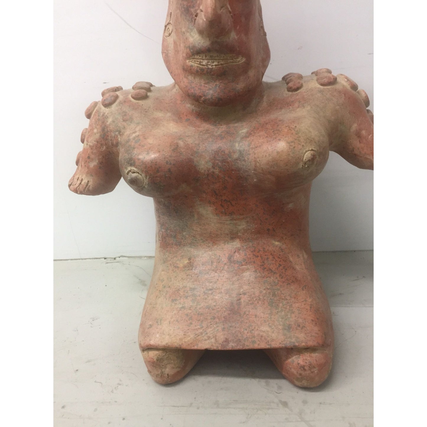 Vintage 1973 Ceramic Terracotta Mayan Figurine Female with A Large Chest Made In Mexico