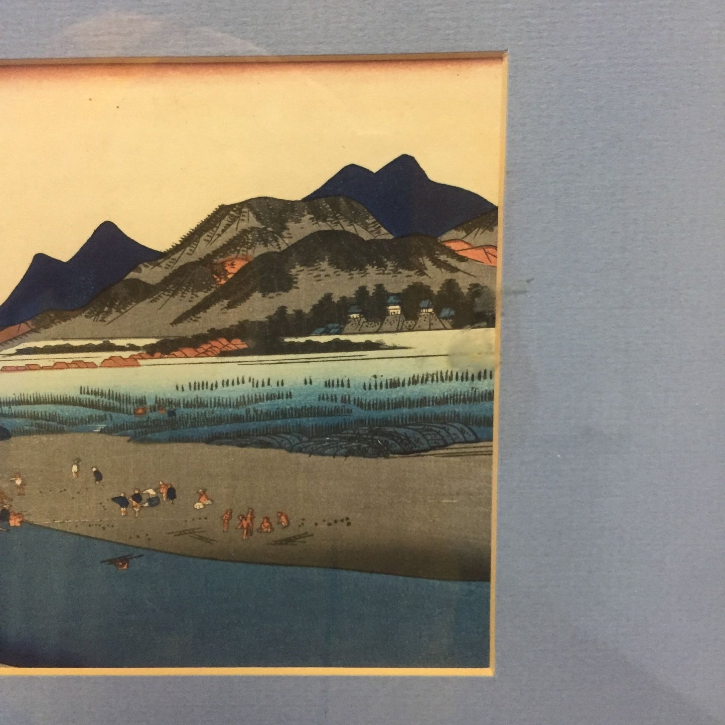 Woodcut By Hiroshige 1st Fifty-Three Stations Of The Tokaido Titled Odawara Sakaku Gawa Publisher Hoeido Framed & Matted