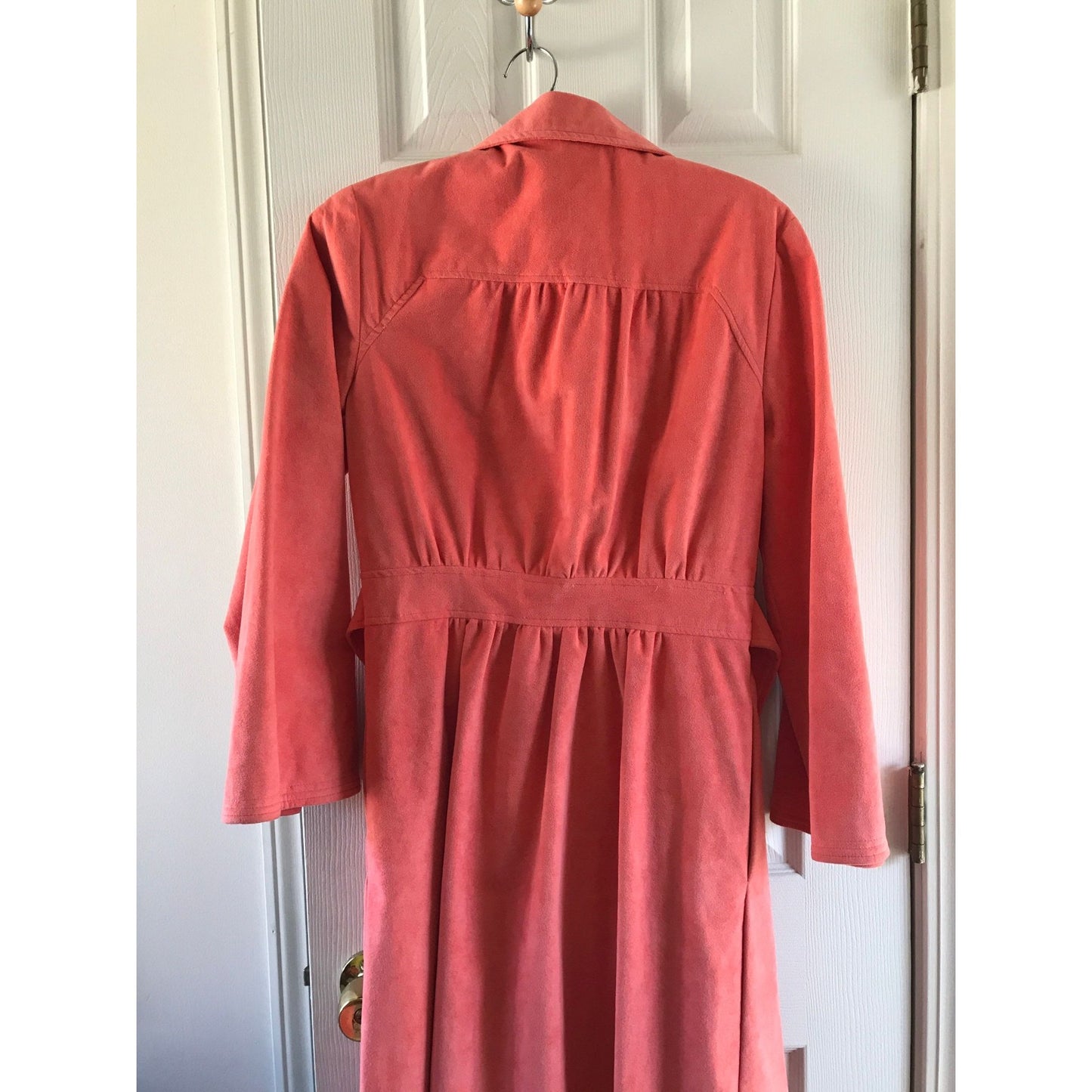 Vintage 1970’s Christian Dior Coat Saks Fifth Salmon Maxi Dress Mint S 14 Ultra Suede Attached Belt