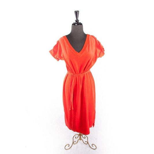 Vintage 1970's Leo Chevalier Attitudes Orange Maxi Kaftan Dress With Belt V Neck Size L