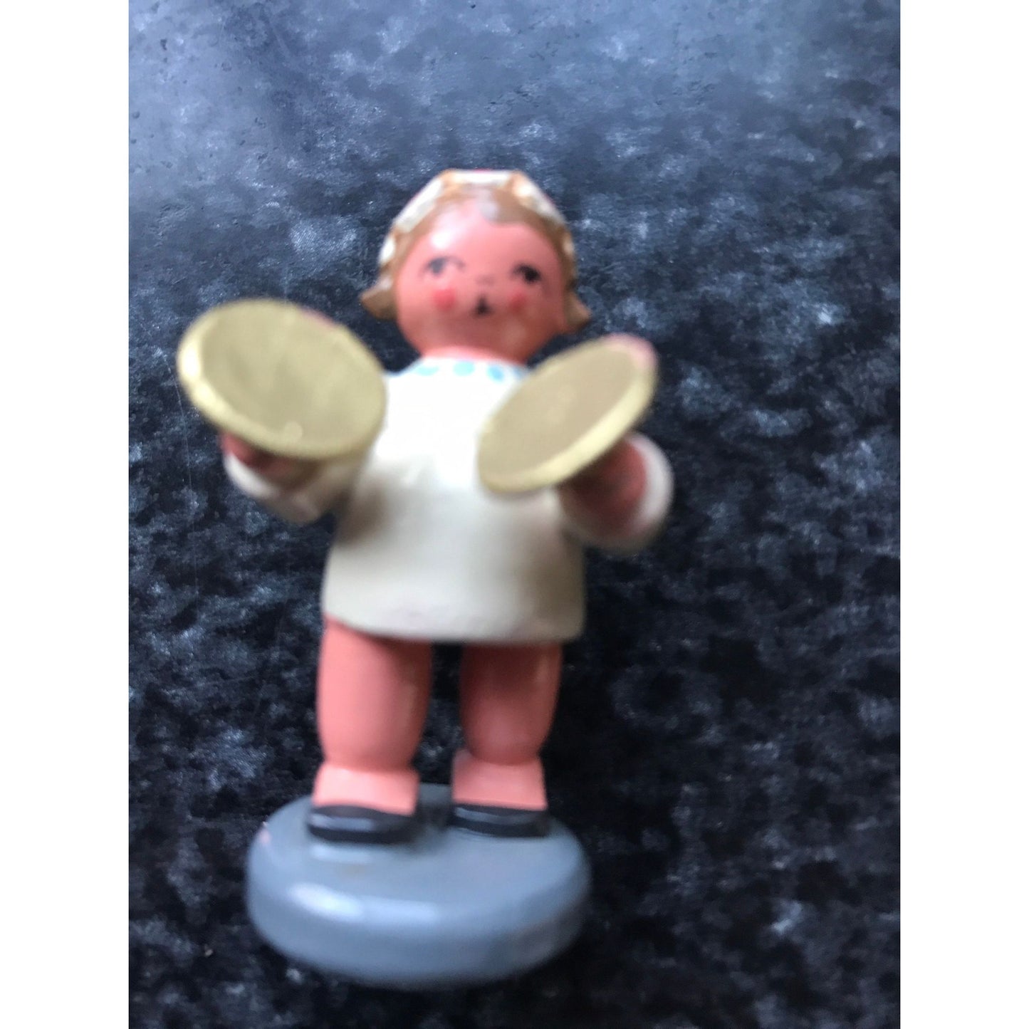 Vintage Christmas Wooden Music Angel Playing The Cymbals Erzgebirge Made In Germany Orchestra