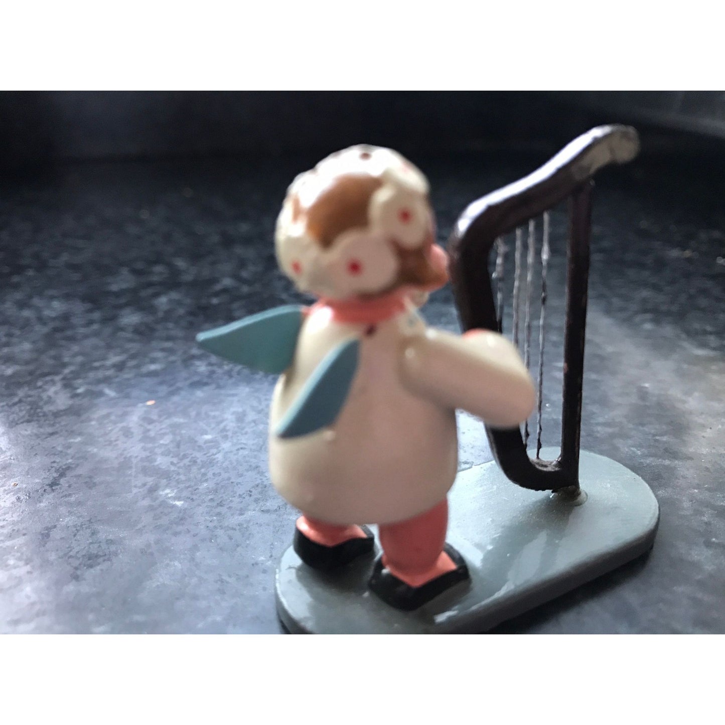 Vintage Christmas Wooden Music Angel Playing The Harp Erzgebirge Made In Germany Orchestra