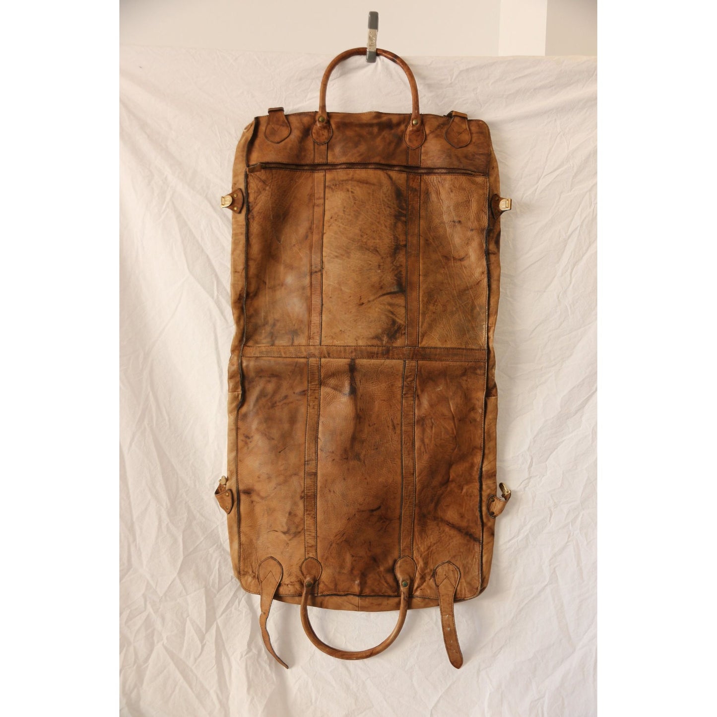 Vintage R.O.N.A. "Go Anywhere" Leather Garment Bag 1970's Handmade Argentina Hanging Clothing Bag