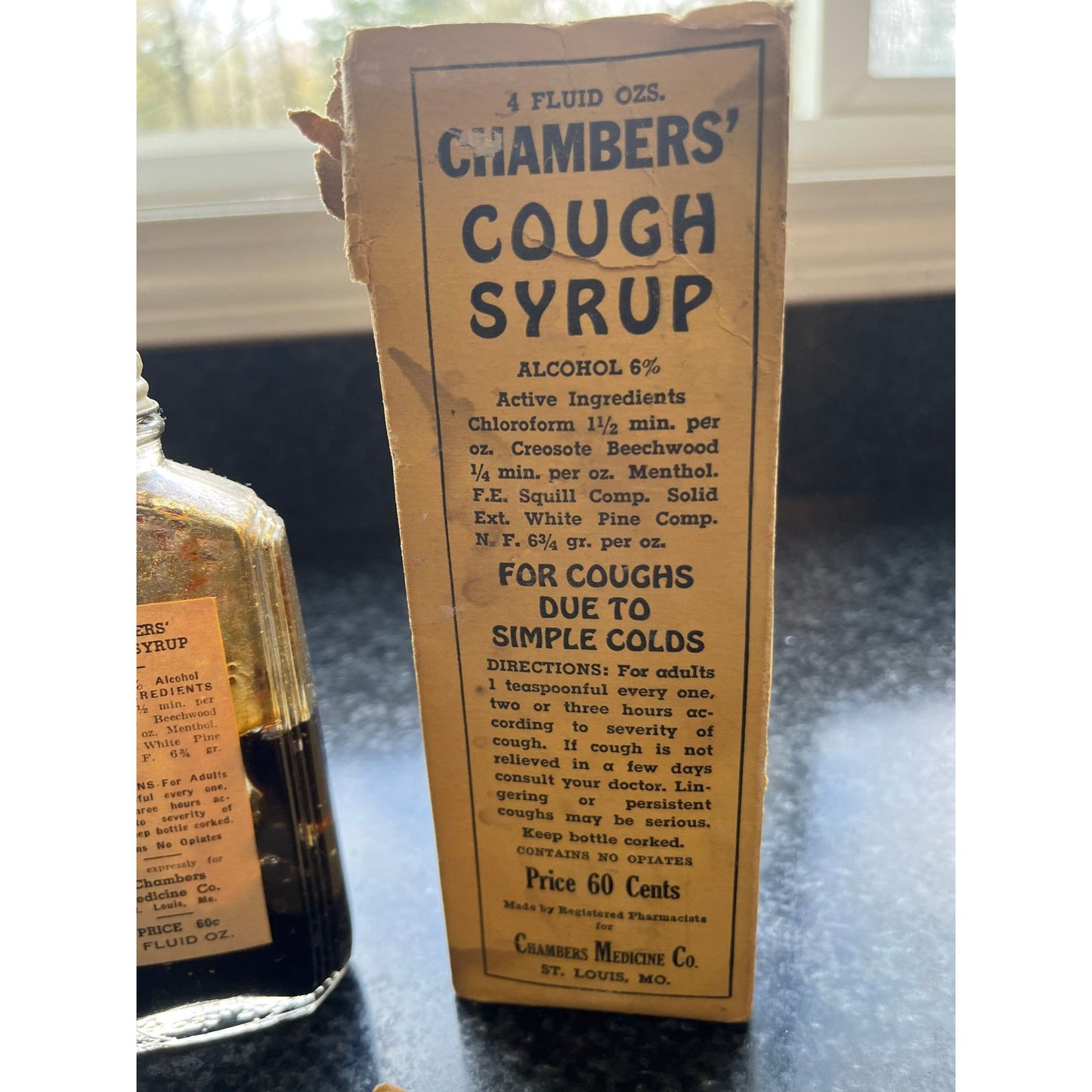 Antique Medicine CHAMBERS' Cough Syrup Original Box Antique Glass Bottle Chambers' Medicine Co. St. Louis MO