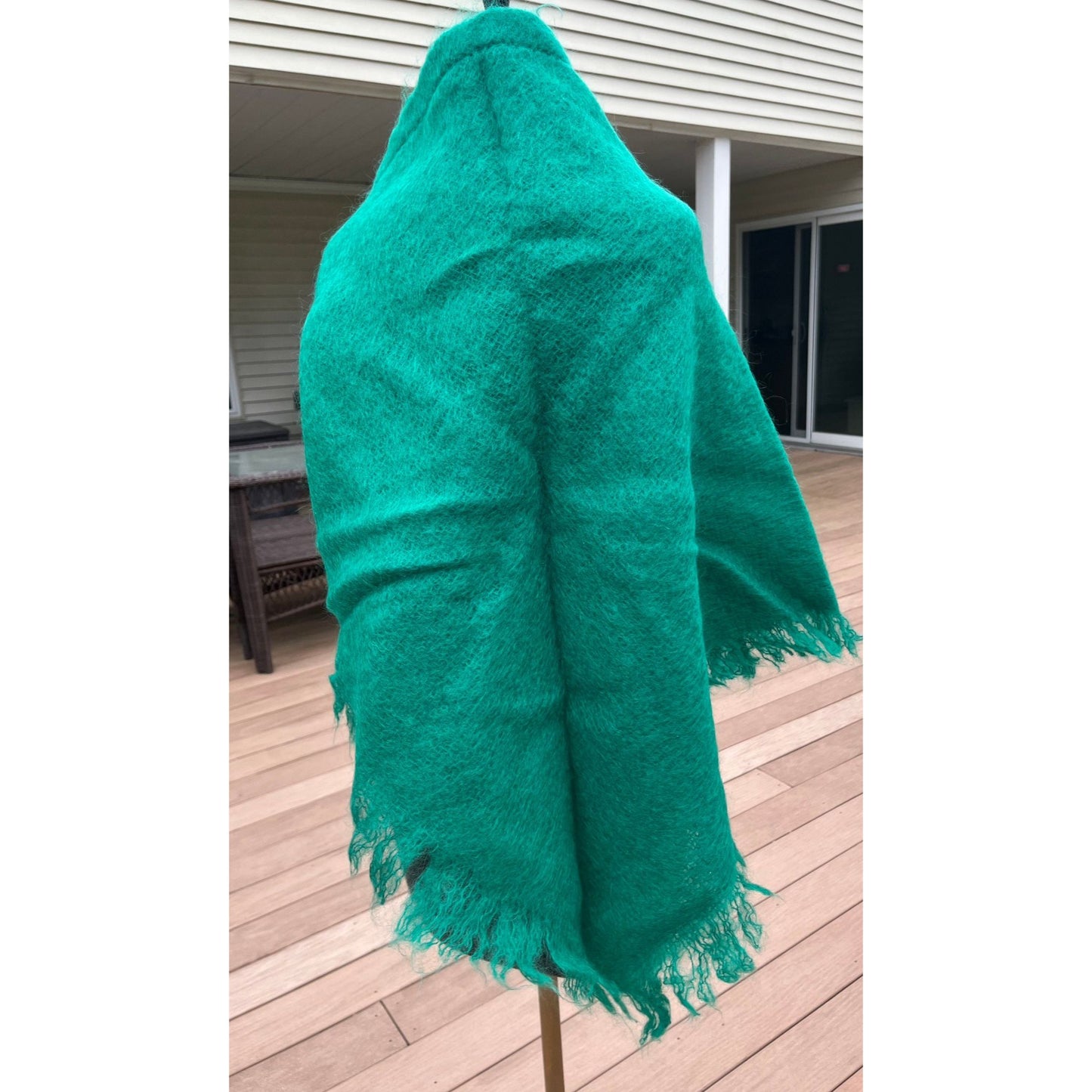 Vintage Wrap Shawl 1960’s THE SCOTCH HOUSE Deep Green Triangle Mohair Wool Scotland