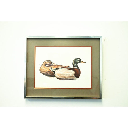 Vtg 1960's R. F. Harnett (1924-2007) Artist Lithograph Mallard Drake And Hen Duck Decoys Matted Framed