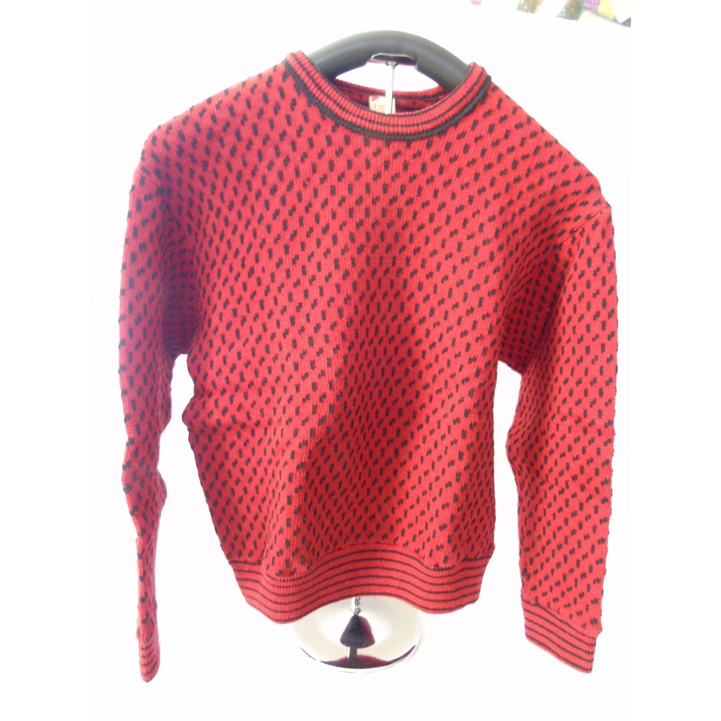 Vintage Men’s Designer Sweater ROLAND Made In Norway 100% Wool Red Black M