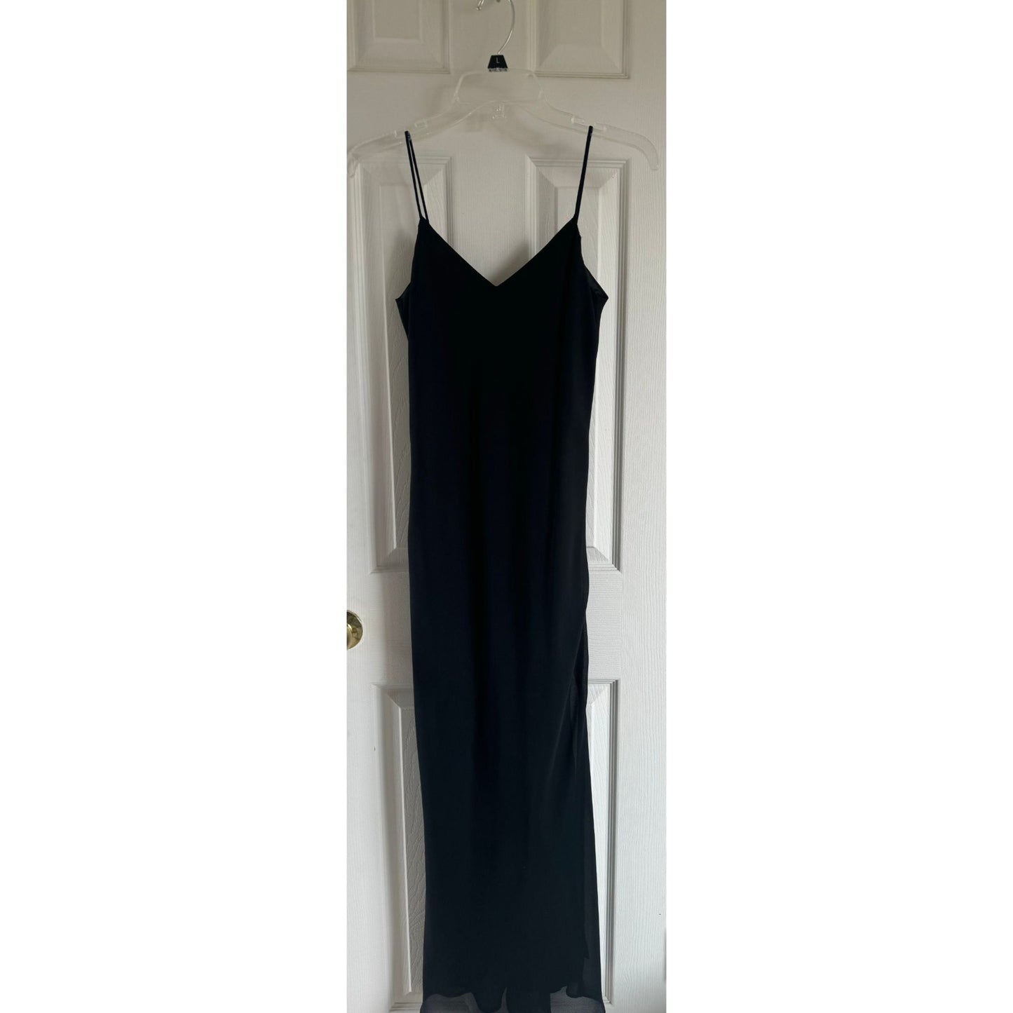 Vintage Hampton Nights Black Maxi Dress Full Length Spaghetti Straps Vents On Each Side 20" Open Back Loops Size 2