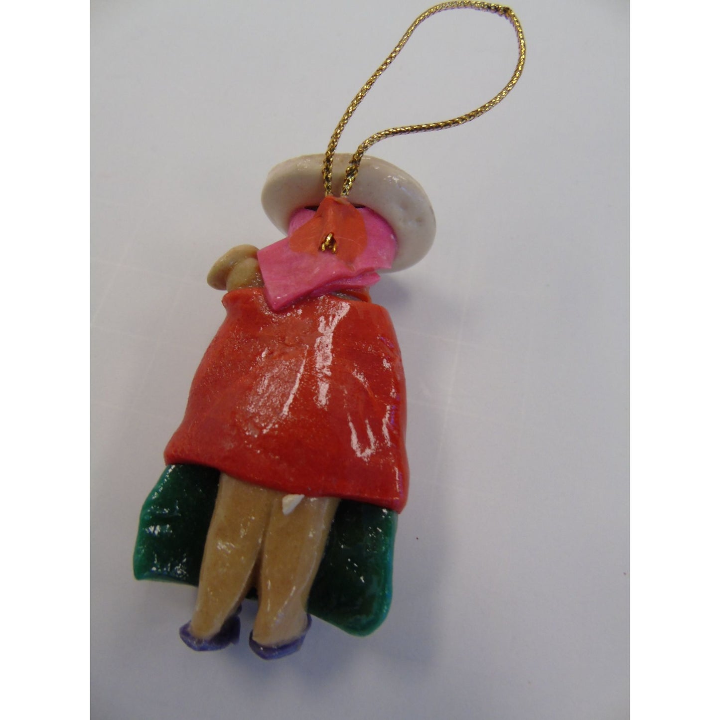 Vintage 2 Handmade Salt Dough Christmas Ornaments Sweet Pig & Peruvian Woman With Baby