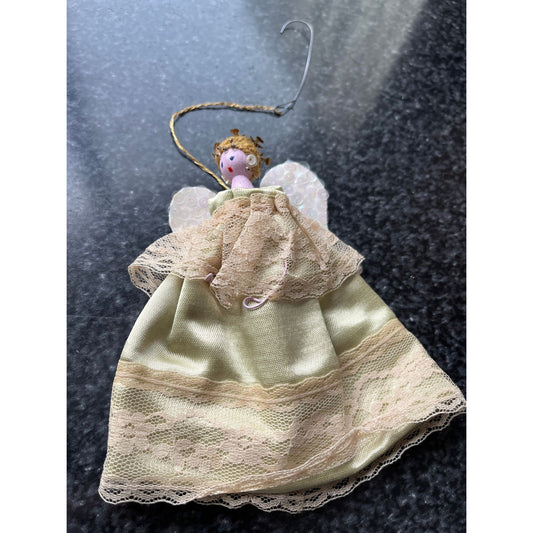 Vtg 1970's Detroit Artist Mary Ewald Christmas Ornament Angel Clothespin Doll Handmade 5" Snowflake Halo