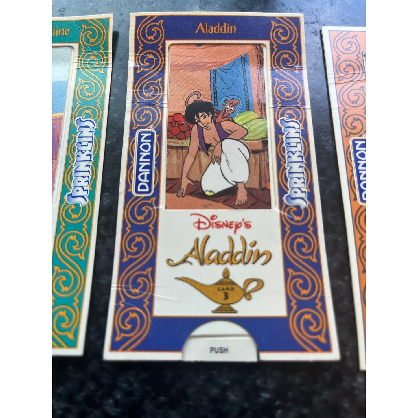 Vtg Walt Disney's Aladdin 1993 Six Dannon Sprinkl'ins Pop Ups Aladdin On Home Video Creation Station