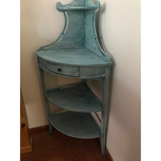 Art Deco Corner freestanding Shelf Etagere Four Tier Mahogany Butler Style 642 Furniture Painted Blue 1644