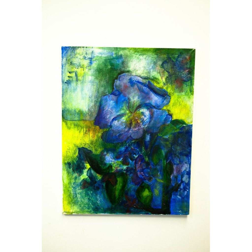 Vintage Blue Purple Floral Flower Oil On Canvas WINTER ’72 Signed Winer Kamrowsky Painting