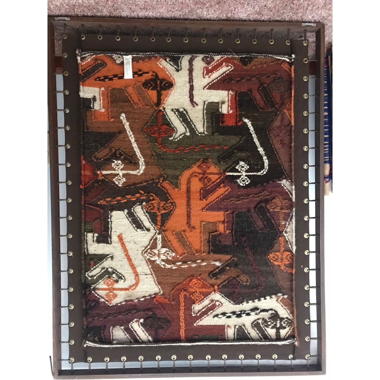 South American Tapestry Weaving Geometric IGUANA M.C Escher ARTIST STYLE Wool Handmade Titled "Leaping Lizards"