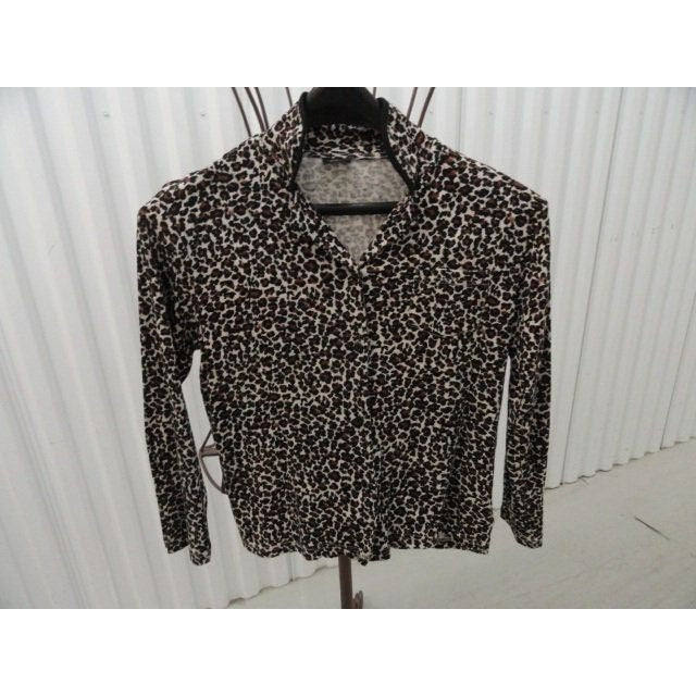 Vtg Women’s Rainforest Café Animal Print Long Sleeve Blouse Small Chest Pocket Made In Turkey 100% Cotton