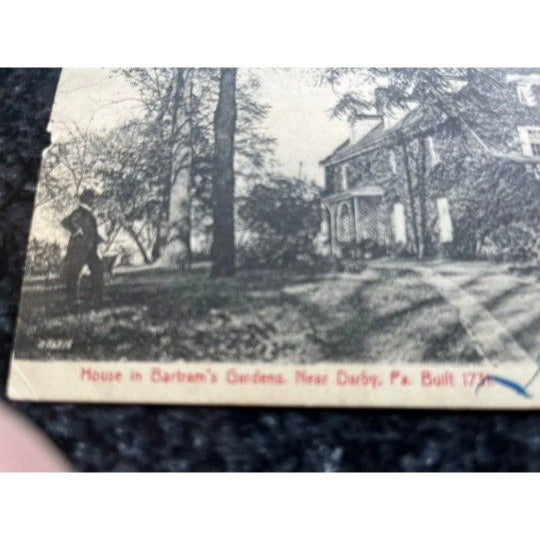 Antique 1908 Postcard 1 Cent Green Franklin Stamp "House In Bartram's Garden Near Derby PA Built 1731"