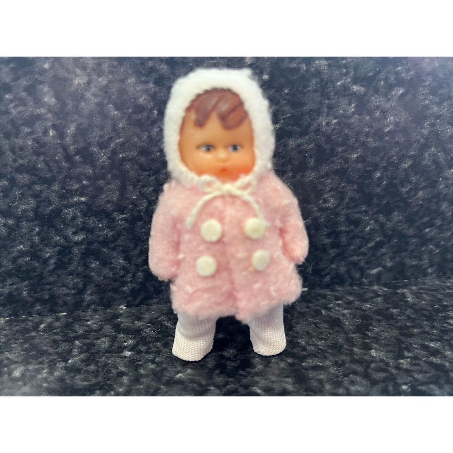 Vtg Miniature Baby Doll Pink White Coat Hat Costume Original Tag & Box Made In German Democratic Republic 2-3/4" Tall