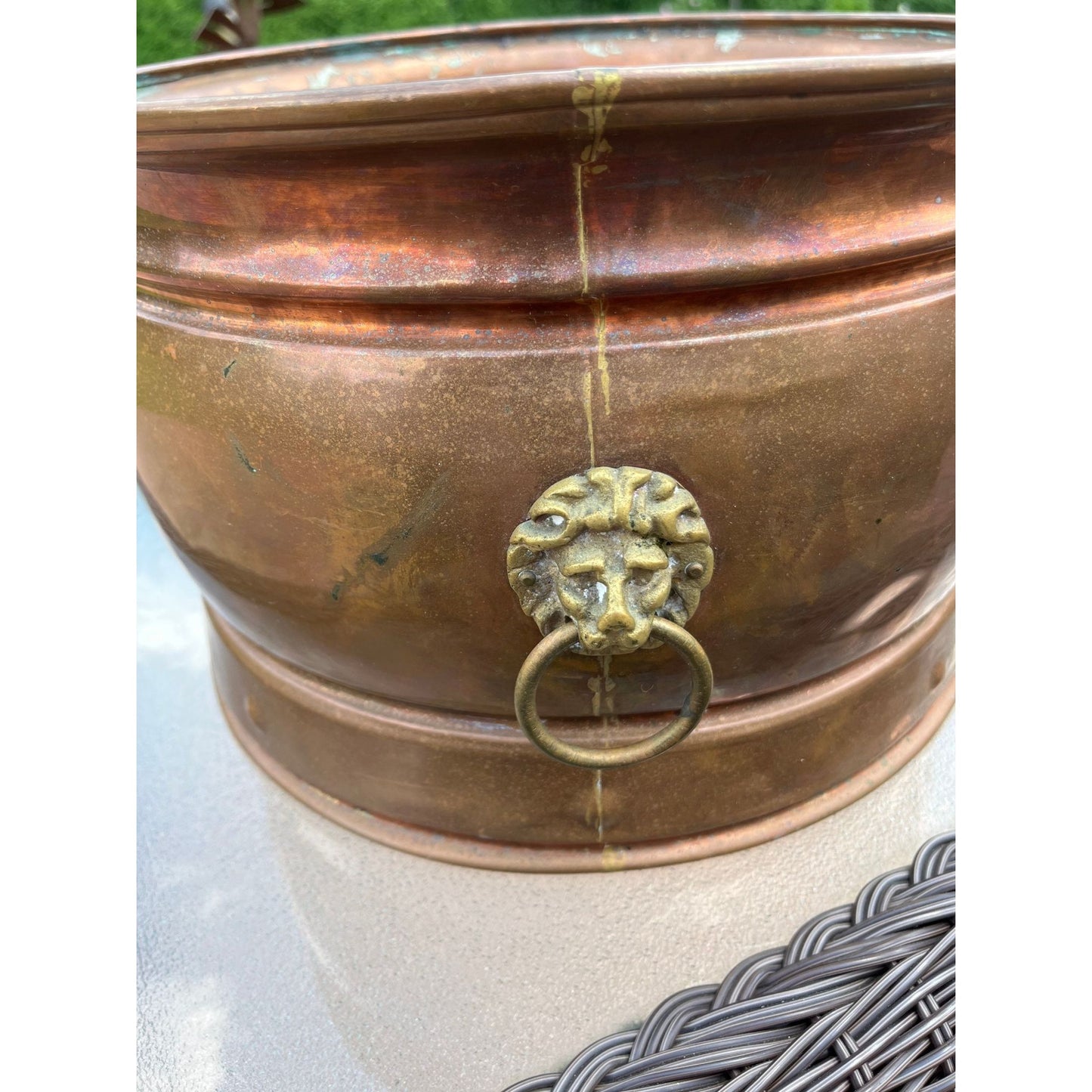 Antique 19th Century Copper Cauldron Log Bin Brass Lion Handles c.1860 Made In England