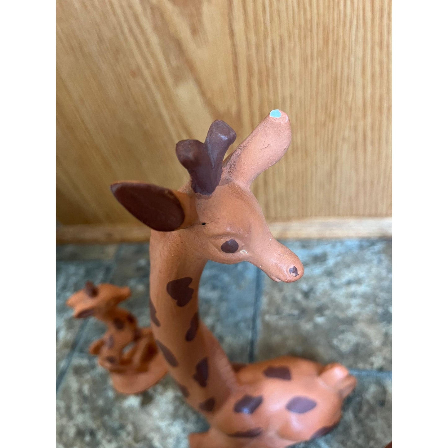 Vintage 1965 Set Of 3 Handmade Ceramic Giraffes 2 Seating 1 Standing Burnt Orange & Brown